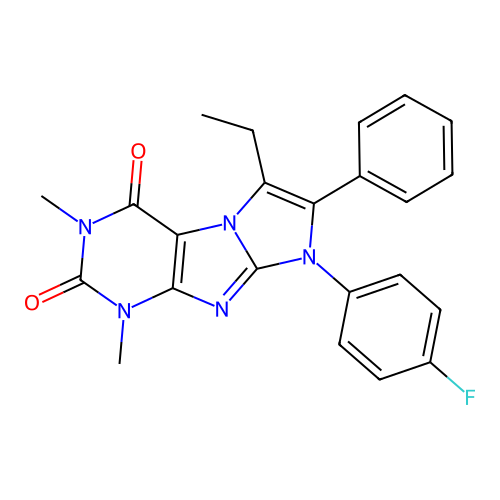 6-ethyl-8-(4-fluorophenyl)-1,3-dimethyl-7-phenyl-1H-imidazo[2,1-f]purine-2,4(3H,8H)-dione structure
