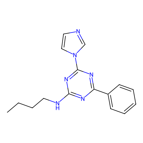 N-butyl-4-(1H-imidazol-1-yl)-6-phenyl-1,3,5-triazin-2-amine structure