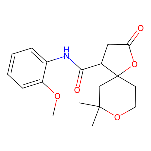N-(2-methoxyphenyl)-7,7-dimethyl-2-oxo-1,8-dioxaspiro[4.5]decane-4-carboxamide structure