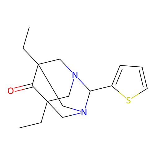 Tricyclo[3.3.1.1(3,7)]decan-6-one, 5,7-diethyl-2-thiophen-2-yl-1,3-diaza- structure