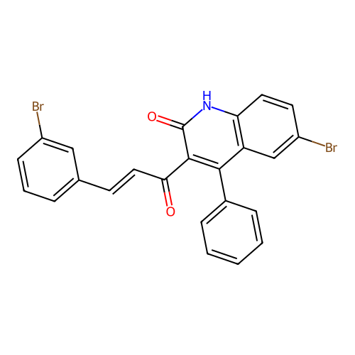 (E)-6-bromo-3-(3-(3-bromophenyl)acryloyl)-4-phenylquinolin-2(1H)-one structure
