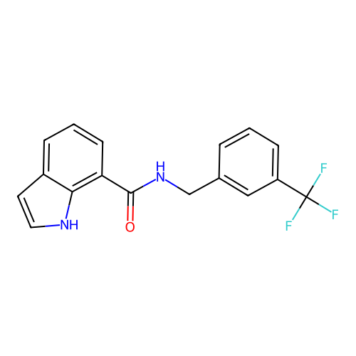 N-[[3-(trifluoromethyl)phenyl]methyl]-1H-indole-7-carboxamide structure