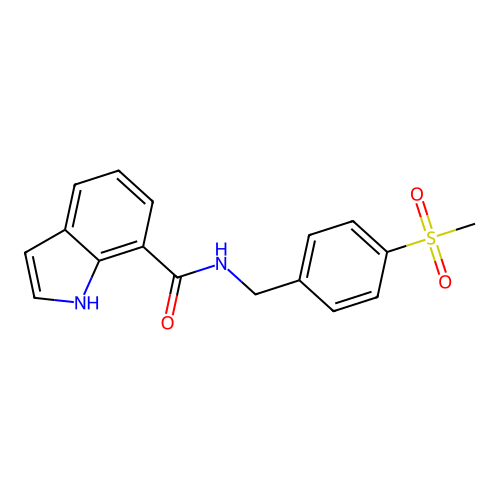 N-[(4-methylsulfonylphenyl)methyl]-1H-indole-7-carboxamide structure