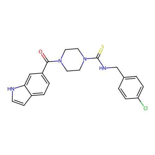 N-[(4-chlorophenyl)methyl]-4-(1H-indole-6-carbonyl)piperazine-1-carbothioamide structure