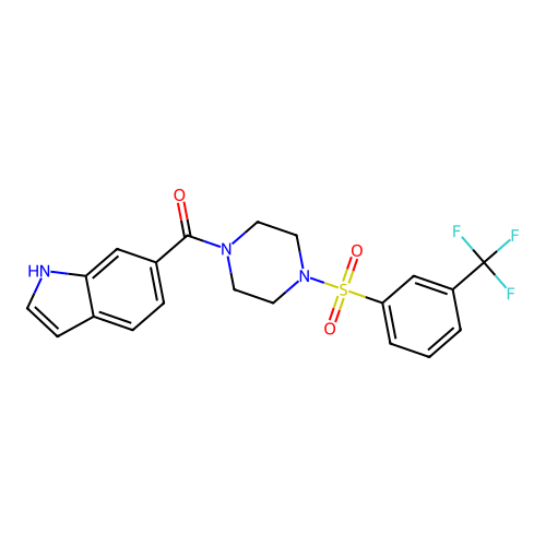 1H-indol-6-yl-[4-[3-(trifluoromethyl)phenyl]sulfonylpiperazin-1-yl]methanone structure
