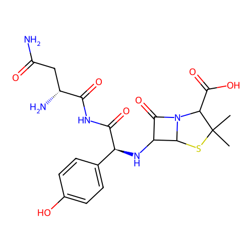 Glycinamide, D-asparaginyl-N-(2-carboxy-3,3-dimethyl-7-oxo-4-thia-1-azabicyclo(3.2.0)hept-6-yl)-D-2-(4-hydroxyphenyl)-, trihydrate, (2S-(2-alpha,5-alpha,6-beta))- structure