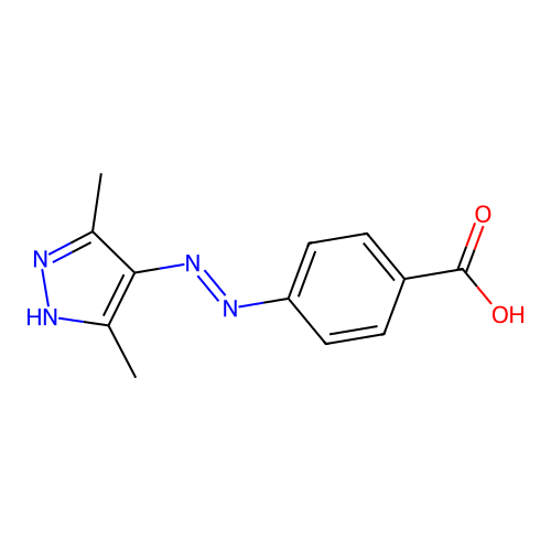 4-[(E)-(3,5-dimethyl-1H-pyrazol-4-yl)diazenyl]benzoic acid structure