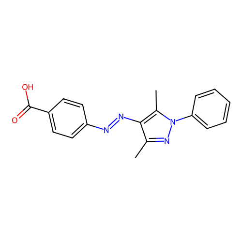 4-[(E)-(3,5-dimethyl-1-phenyl-1H-pyrazol-4-yl)diazenyl]benzoic acid structure