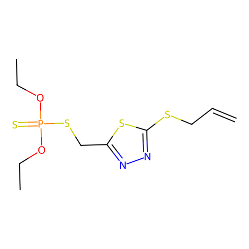 Phosphorodithioic acid, O,O-diethyl S-((5-(2-propenylthio)-1,3,4-thiadiazol-2-yl)methyl) ester structure