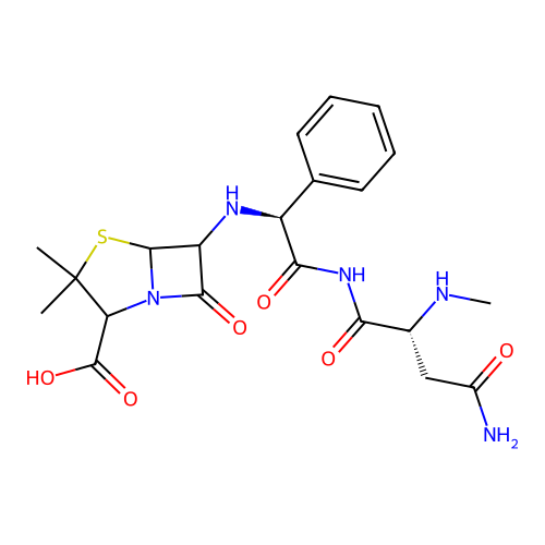Glycinamide, N-methyl-D-asparaginyl-N-(2-carboxy-3,3-dimethyl-7-oxo-4-thia-1-azabicyclo(3.2.0)hept-6-yl)-D-2-phenyl-, trihydrate, (2S-(2-alpha,5-alpha,6-beta))- structure