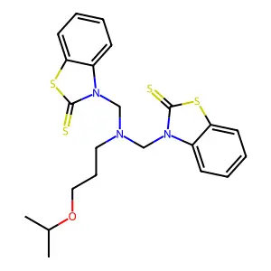 3-[[3-propan-2-yloxypropyl-[(2-sulfanylidene-1,3-benzothiazol-3-yl)methyl]amino]methyl]-1,3-benzothiazole-2-thione structure