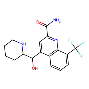 2-Quinolinecarboxamide, 4-(hydroxy-2-piperidinylmethyl)-8-(trifluoromethyl)- structure