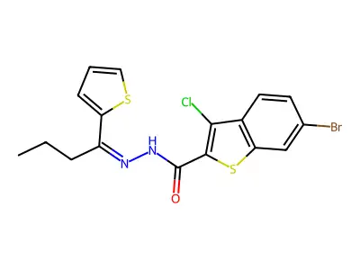 6-Bromo-3-chloro-N'-[1-(thiophen-2-yl)butylidene]-1-benzothiophene-2-carbohydrazide structure