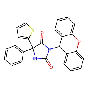 5-phenyl-5-thiophen-2-yl-3-(9H-xanthen-9-yl)imidazolidine-2,4-dione structure