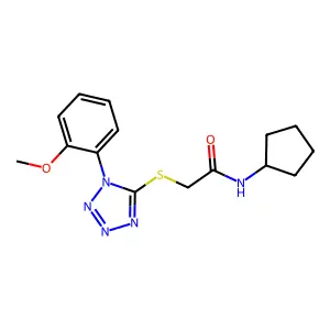 N-cyclopentyl-2-[[1-(2-methoxyphenyl)-5-tetrazolyl]thio]acetamide structure