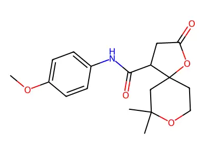 N-(4-methoxyphenyl)-7,7-dimethyl-2-oxo-1,8-dioxaspiro[4.5]decane-4-carboxamide structure