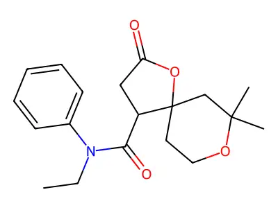 N-ethyl-7,7-dimethyl-2-oxo-N-phenyl-1,8-dioxaspiro[4.5]decane-4-carboxamide structure