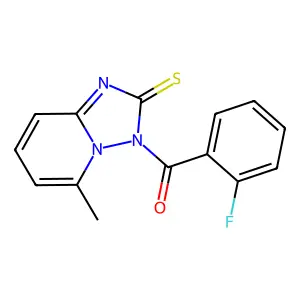 (2-fluorophenyl)-(5-methyl-2-sulfanylidene-[1,2,4]triazolo[1,5-a]pyridin-3-yl)methanone structure