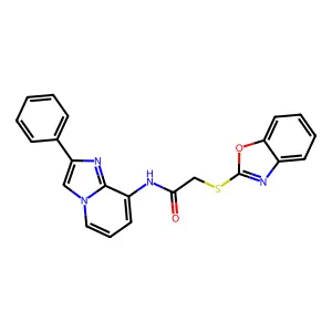 2-(1,3-benzoxazol-2-ylsulfanyl)-N-(2-phenylimidazo[1,2-a]pyridin-8-yl)acetamide structure