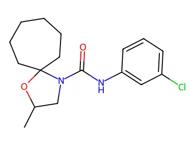 N-(3-chlorophenyl)-2-methyl-1-oxa-4-azaspiro[4.6]undecane-4-carboxamide structure