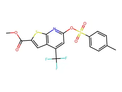 methyl 6-[(4-methylbenzenesulfonyl)oxy]-4-(trifluoromethyl)thieno[2,3-b]pyridine-2-carboxylate structure