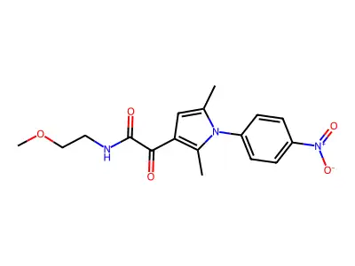 2-[2,5-dimethyl-1-(4-nitrophenyl)-1H-pyrrol-3-yl]-N-(2-methoxyethyl)-2-oxoacetamide structure