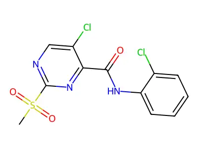 5-chloro-N-(2-chlorophenyl)-2-methylsulfonylpyrimidine-4-carboxamide structure