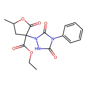 ethyl 3-(3,5-dioxo-4-phenyl-1,2,4-triazolidin-1-yl)-5-methyl-2-oxooxolane-3-carboxylate structure