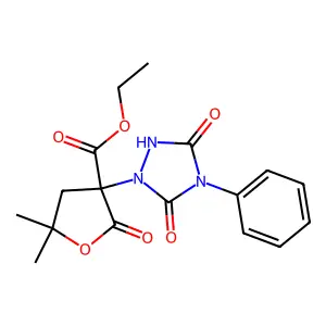 ethyl 3-(3,5-dioxo-4-phenyl-1,2,4-triazolidin-1-yl)-5,5-dimethyl-2-oxooxolane-3-carboxylate structure