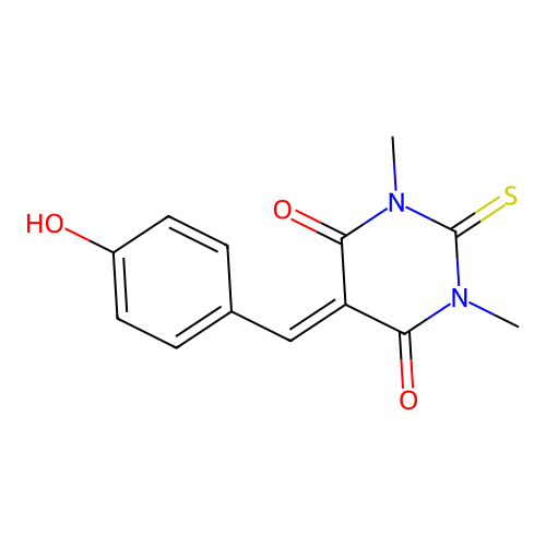 5-(4-hydroxybenzylidene)-1,3-dimethyl-2-thioxodihydropyrimidine-4,6(1H,5H)-dione structure