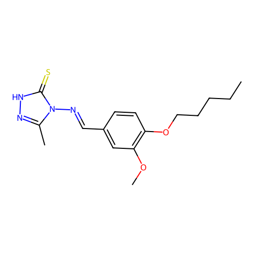 4-[(E)-{[3-methoxy-4-(pentyloxy)phenyl]methylidene}amino]-5-methyl-4H-1,2,4-triazole-3-thiol structure