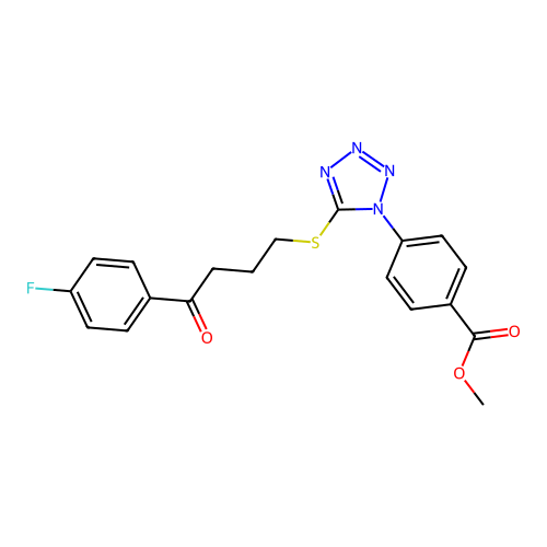 methyl 4-(5-((4-(4-fluorophenyl)-4-oxobutyl)thio)-1H-tetrazol-1-yl)benzoate structure
