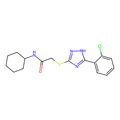 2-[5-(2-Chloro-phenyl)-1H-[1,2,4]triazol-3-ylsulfanyl]-N-cyclohexyl-acetamide structure