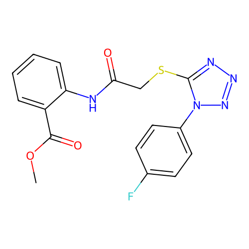 methyl 2-[({[1-(4-fluorophenyl)-1H-tetrazol-5-yl]sulfanyl}acetyl)amino]benzoate structure