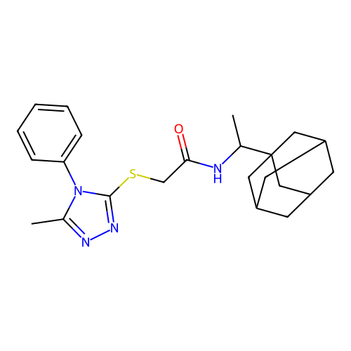 N-(1-((1s,3s)-adamantan-1-yl)ethyl)-2-((5-methyl-4-phenyl-4H-1,2,4-triazol-3-yl)thio)acetamide structure