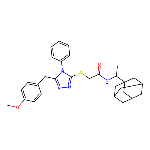 2-{[5-(4-methoxybenzyl)-4-phenyl-4H-1,2,4-triazol-3-yl]sulfanyl}-N-[1-(tricyclo[3.3.1.1~3,7~]dec-1-yl)ethyl]acetamide structure