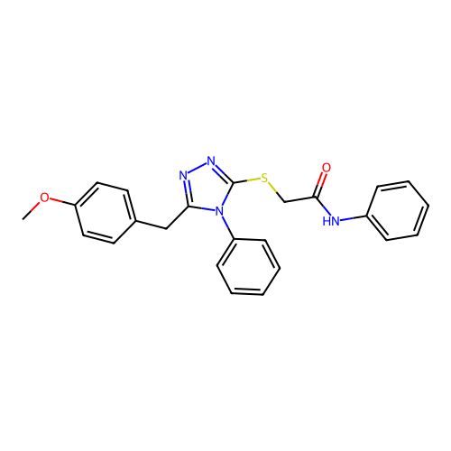 2-((5-(4-methoxybenzyl)-4-phenyl-4H-1,2,4-triazol-3-yl)thio)-N-phenylacetamide structure