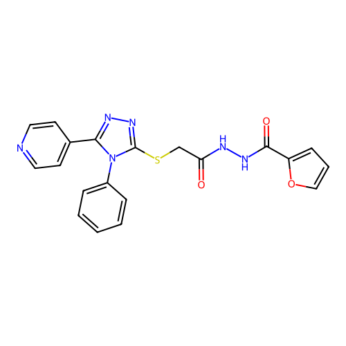 N'-[2-[(4-phenyl-5-pyridin-4-yl-1,2,4-triazol-3-yl)sulfanyl]acetyl]furan-2-carbohydrazide structure