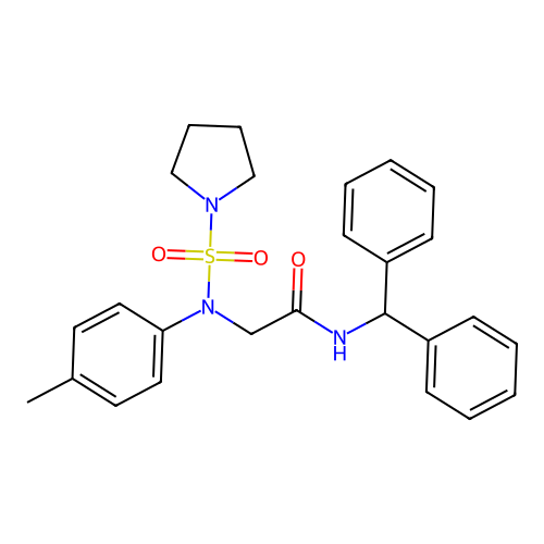 N-benzhydryl-2-(N-(p-tolyl)pyrrolidine-1-sulfonamido)acetamide structure