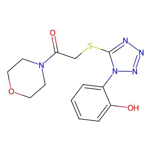 2-{[1-(2-hydroxyphenyl)-1H-tetrazol-5-yl]sulfanyl}-1-(morpholin-4-yl)ethanone structure