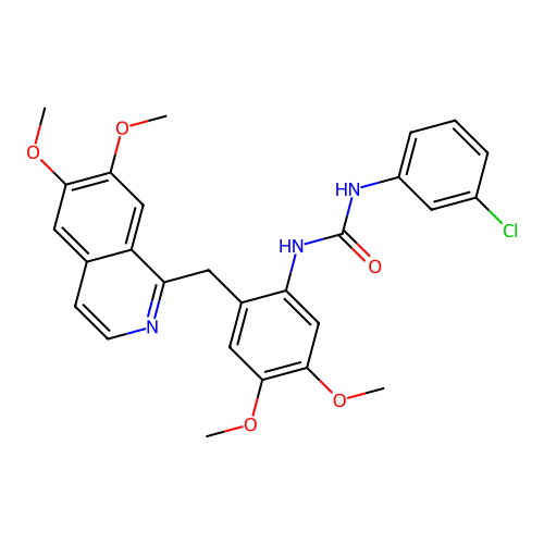 1-(3-chlorophenyl)-3-(2-((6,7-dimethoxyisoquinolin-1-yl)methyl)-4,5-dimethoxyphenyl)urea structure