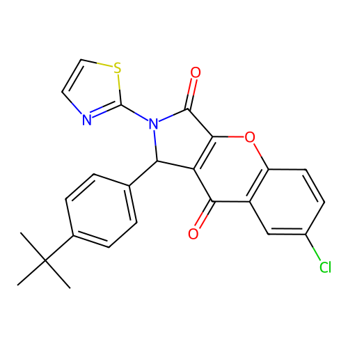 1-(4-tert-butylphenyl)-7-chloro-2-(1,3-thiazol-2-yl)-1,2-dihydrochromeno[2,3-c]pyrrole-3,9-dione structure