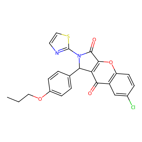 7-chloro-1-(4-propoxyphenyl)-2-(1,3-thiazol-2-yl)-1,2-dihydrochromeno[2,3-c]pyrrole-3,9-dione structure