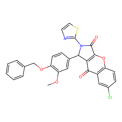 1-[4-(benzyloxy)-3-methoxyphenyl]-7-chloro-2-(1,3-thiazol-2-yl)-1,2-dihydrochromeno[2,3-c]pyrrole-3,9-dione structure