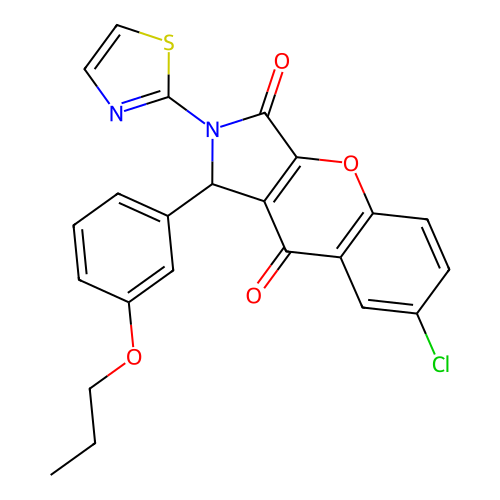 7-chloro-1-(3-propoxyphenyl)-2-(1,3-thiazol-2-yl)-1,2-dihydrochromeno[2,3-c]pyrrole-3,9-dione structure