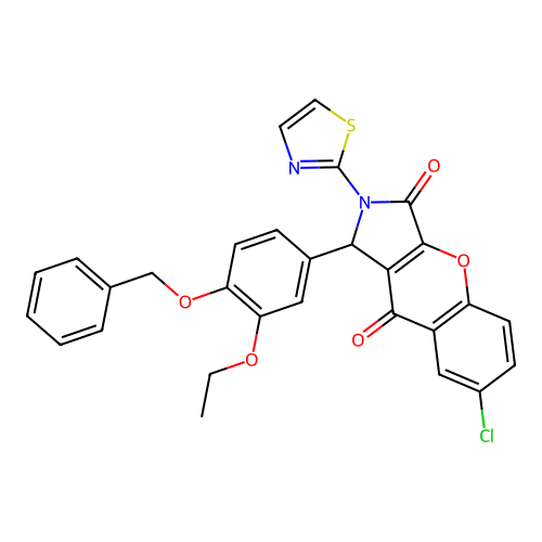 1-[4-(benzyloxy)-3-ethoxyphenyl]-7-chloro-2-(1,3-thiazol-2-yl)-1,2-dihydrochromeno[2,3-c]pyrrole-3,9-dione structure