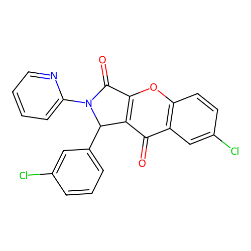 7-chloro-1-(3-chlorophenyl)-2-(pyridin-2-yl)-1,2-dihydrochromeno[2,3-c]pyrrole-3,9-dione structure