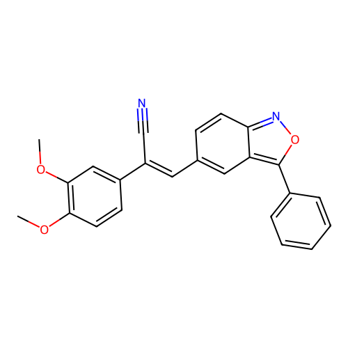 (2Z)-2-(3,4-dimethoxyphenyl)-3-(3-phenyl-2,1-benzoxazol-5-yl)prop-2-enenitrile structure