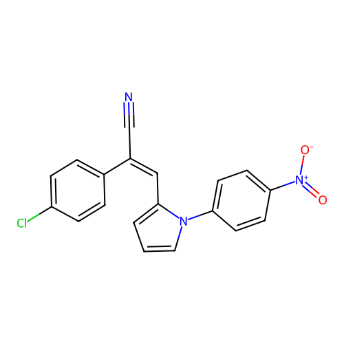 (E)-2-(4-chlorophenyl)-3-[1-(4-nitrophenyl)pyrrol-2-yl]prop-2-enenitrile structure