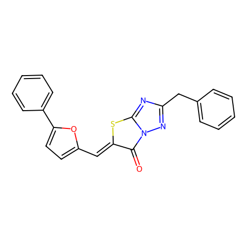 (5Z)-2-benzyl-5-[(5-phenylfuran-2-yl)methylidene]-[1,3]thiazolo[3,2-b][1,2,4]triazol-6-one structure